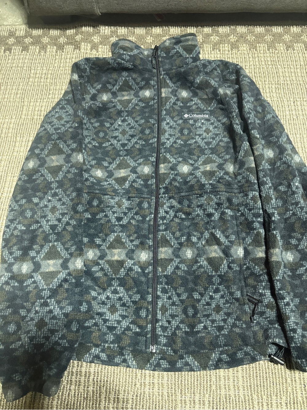 Columbia Dark Gray and Blue Geo-Pattern Full-Zip Fleece Jacket